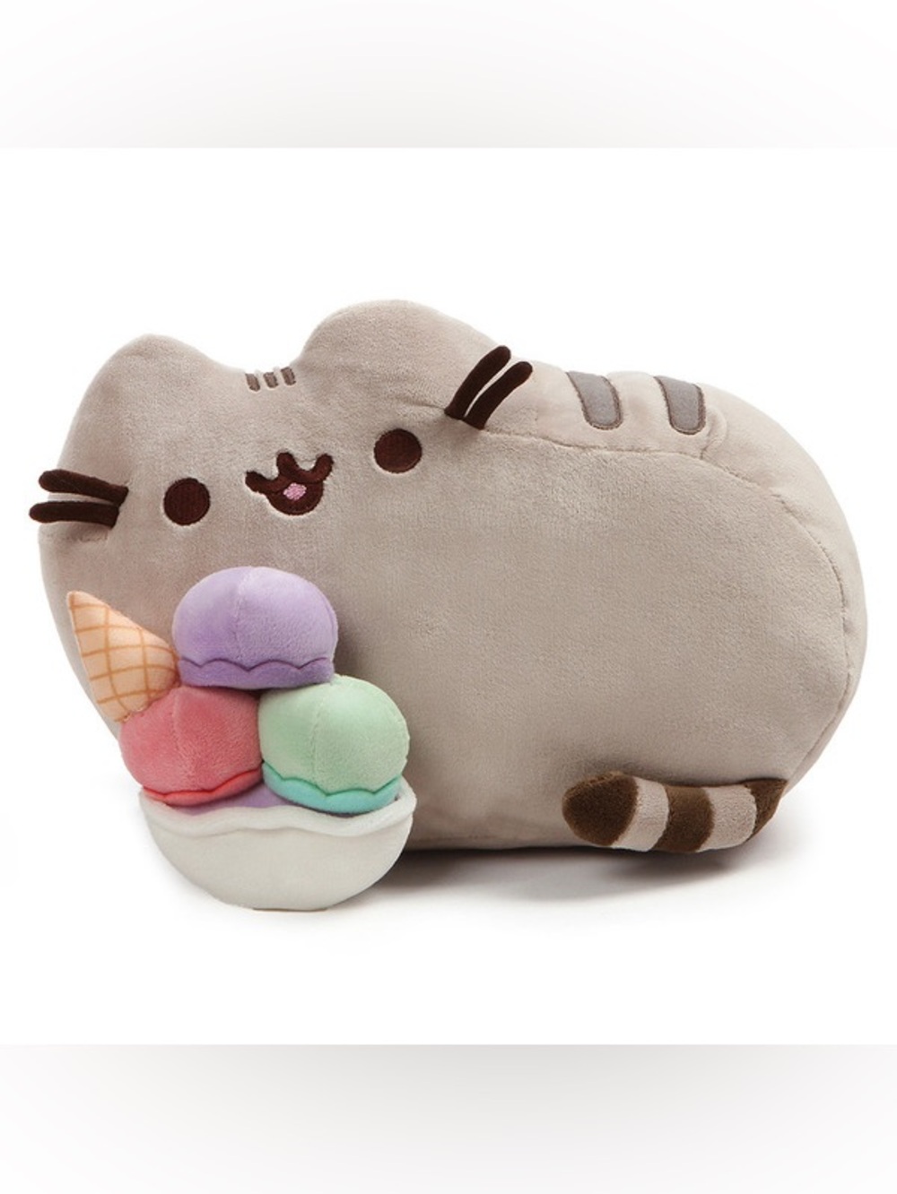 Pusheen Plush Pillow with Pastel Ice Cream Accents - Gray